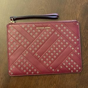 Michael Kors Women's Red Leather Jet Set Travel XL Zip Clutch 7 x 9.5 (Mulberry)